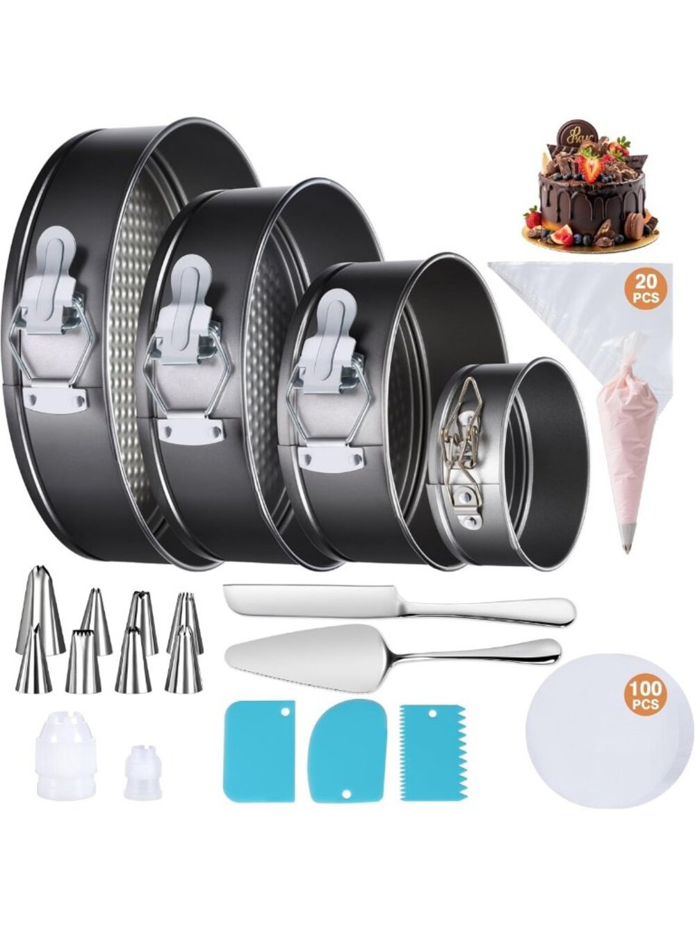 139PCS Non-Stick Springform Cake Pan Set + Decorating Tools & Accessories